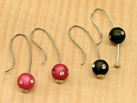 925 Sterling Silver pierced drop Earrings set of 2 lot pink red black rh... - $17.81