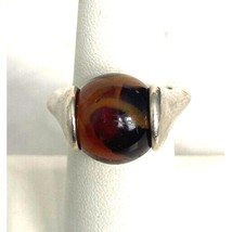 925 Sterling Silver With Tiger&#39;s Eye Glass Marble Ring Size 6.5 Sky - £41.03 GBP