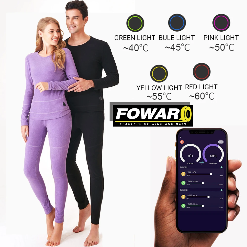 Heated Thermal Underwear Heating Suit Heat Jacket Smart Phone APP Control - £46.42 GBP+