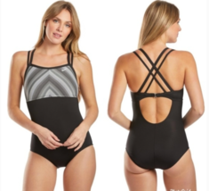 Nike Swim Texture Stripe Double Cross-Back One-Piece Black Women&#39;s Swimsuit - £26.40 GBP
