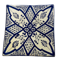MOROCCAN Handmade Hand Painted Pottery Square Bread Salad Appetizer Plat... - £16.61 GBP