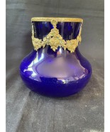 Antique Jugendstil French Blue Opaline Glass with gilded decoration op top - £109.83 GBP