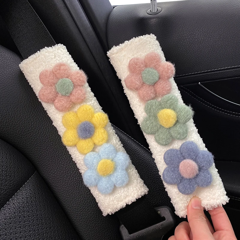 1pc Styling Soft Plush Flowers Car Seat Belt Cover Shoulder Strap Harness - £8.54 GBP+