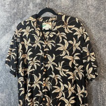 Paradise Found Hawaiian Shirt Mens Large Black Vintage USA Rayon Button Floral - £18.53 GBP