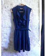 Calvin Klein Womens Sz 8 Sleeveless Dress Blue Ruffles Cinched Waist Bel... - $550.34 MXN