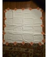 Vintage 36x33 White Tablecloth Coral Crochet Lace Edge Handmade Square C... - $39.17 CAD