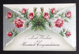 Best Wishes &amp; Heartiest Congrats Flowers Silver Embossed Textured Postcard c1910 - £7.83 GBP