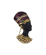 Vintage Egyptian Revival Queen Nefertiti Brooch Pendant Gold Tone Figural - $19.79