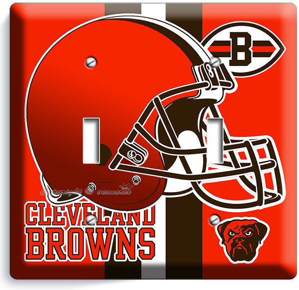 CLEVELAND BROWNS NFL FOOTBALL TEAM LOGO MAN CAVE DOUBLE LIGHT SWITCH WALL PLATE