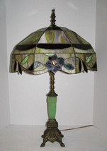 ANT./VINT. Tiffany Style Stained Glass “Dogwood Blossoms” Shade+Jadite Pedestal+ - £774.08 GBP