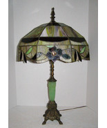 ANT./VINT. TIFFANY STYLE STAINED GLASS “DOGWOOD BLOSSOMS” SHADE+JADITE P... - $965.25