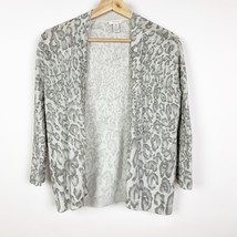 Chicos Cardigan Sweater Animal Print Metallic 3/4 Sleeve Gray Size 0 Small - $296.95 MXN