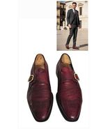 David Eden Men exotic skin Croc/ Lizard Burgundy Red monk strap shoes 10.5 - $103.48 CAD