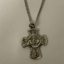Sterling 925 Holy Spirit 4-Way Medal Maltese Cross Design Pendant &amp; 24” Necklace - £35.48 GBP