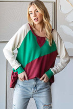 HOPELY Full Size Color Block Long Sleeve T-Shirt - £30.71 GBP