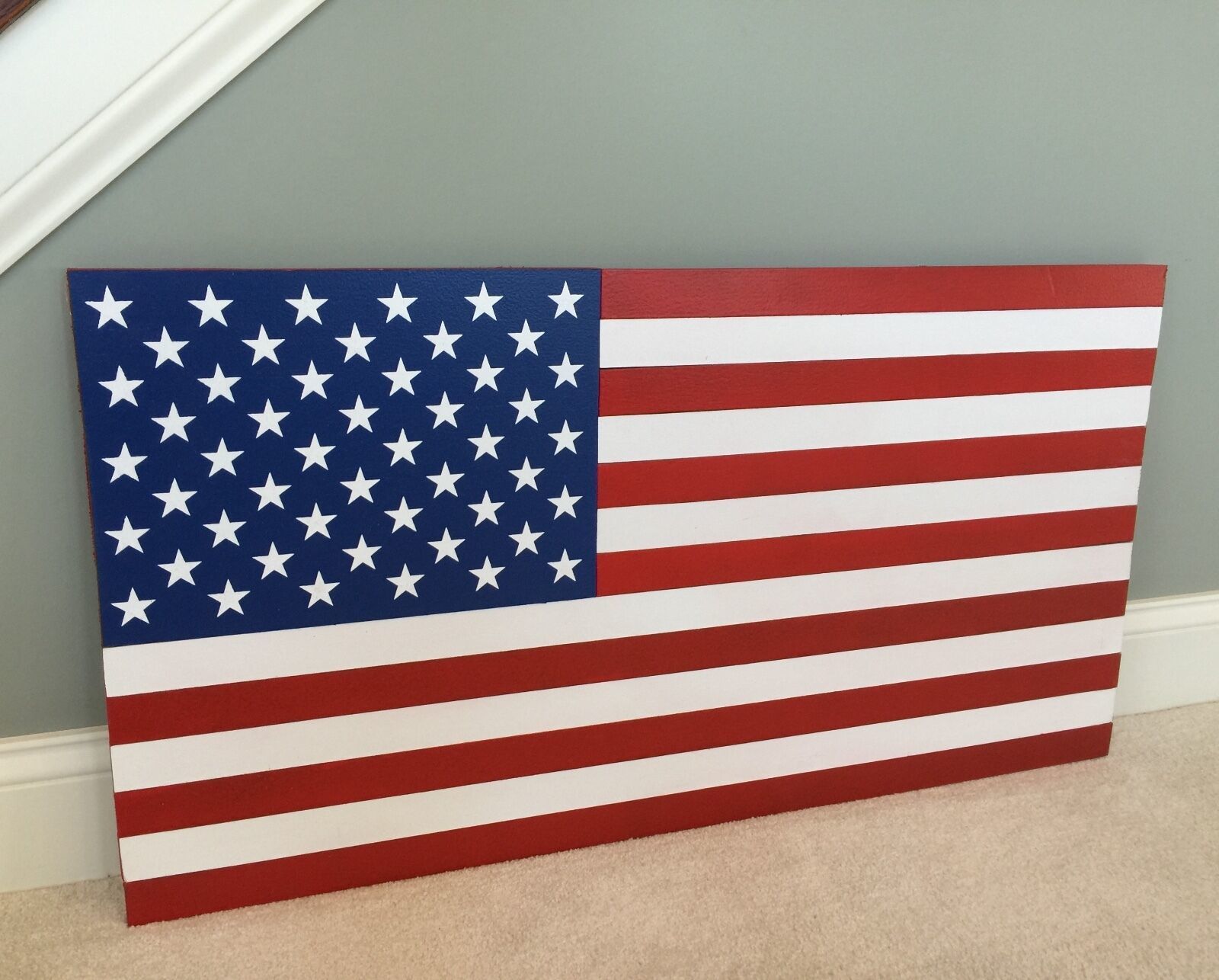 Primary image for New 36 Inch XL Handcrafted Wood American Flag. Original Colors. 100% Made in USA