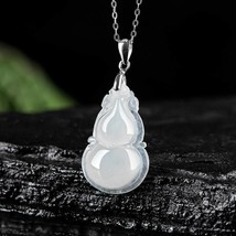 100％ Grade A Genuine Icy White Jade Gourd S925 Pendant Necklace, Authentic Burma - £40.21 GBP