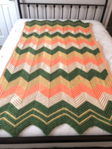 Vintage Afghan Throw Blanket Chevron Peach Pink Green Beige 72&quot; x 42&quot; - £26.43 GBP