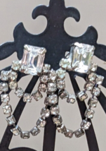 Vintage Art Deco  Clear Rhinestones Dangle Loops  Pierced Earrings Prom ... - £23.65 GBP