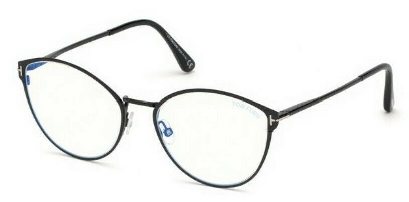 Tom Ford 5573-B 001 Shiny Black / Blue Block Eyeglasses TF5573 001 55mm