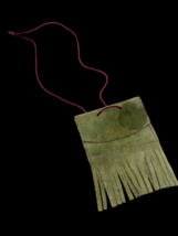 Vintage Suede Purse Little Girl / Doll Bear Crossbody Olive Green Fringe... - $13.47