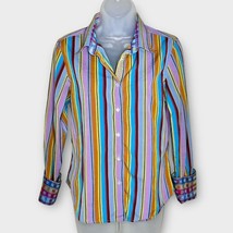 ROBERT GRAHAM multicolor stripe cotton button down flip cuff shirt size 10 - £27.07 GBP