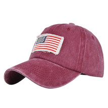 HOT Red US Flag Dyed Washed Retro - Plain Polo Patriotic Baseball Cap Hat - £12.42 GBP