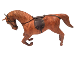 Vintage Leather Wrapped Tan Horse Figurine Statue Handcrafted Glass Eyes - £22.05 GBP