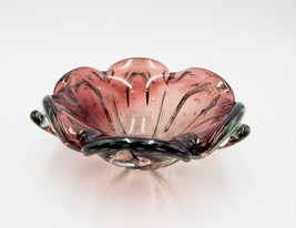 Art Glass Amethyst Hand Blown Bowl Bullicante Vase Candy Dish - £31.92 GBP