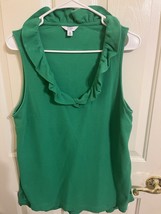 Crown &amp; Ivy Blouse Women&#39;s Medium Green Ruffle Sleeveless Lyocell Shirt ... - $9.90