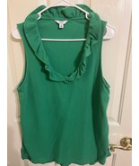 Crown &amp; Ivy Blouse Women&#39;s Medium Green Ruffle Sleeveless Lyocell Shirt ... - $185.83 MXN