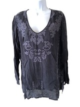 Johnny Was Cupra Rayon Top Embroidered  Tunic Black L/S Flowy V Neck Pul... - $74.53