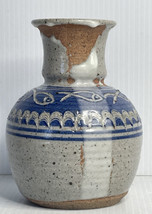 Drip Glaze Pottery Vase Grey Blue Stoneware Pottery Fish Ocean Waves - $23.71