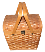 Large Woven Rattan Picnic Basket Set For 8 Including Plates Cups Flatware Bowls - £15.28 GBP