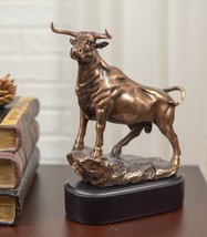 Western Wild Cattle Bull On Pride Rock Electroplated Resin Statue With Base - $67.99