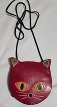 Tooled Leather Cat Head Shaped Purse Bag Crossbody Coin Bag Kitty Cat - $20.45 CAD