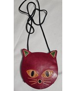 Tooled Leather Cat Head Shaped Purse Bag Crossbody Coin Bag Kitty Cat - $285.10 MXN