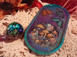 Trinket Tray and Snail Buddy GIFT SET Handmade Decor Fantasy Mushrooms B... - $18.17 CAD