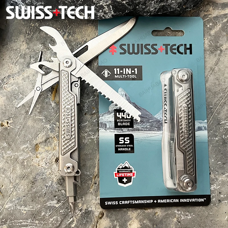 SWISS TECH 11 in 1 Multitool Mini Folding Knife Portable Pocket Knife Scissors - £26.27 GBP