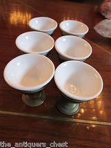 6 Brass and ceramic egg cups HOLDERS , 3 x 2 3/4  RARE [82] - £75.08 GBP