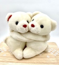 Vtg White Hugging Bears Plush Stuffed Animal Toy Set 8" Valentine Love - $9.49