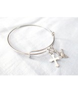 NEW DOUBLE CHARM CROSS & DOVE CHARMS ON SILVER ADJUSTABLE BANGLE BRACELET - €6,00 EUR NEW DOUBLE CHARM CROSS & DOVE CHARMS ON SILVER ADJUSTABLE BANGLE BRACELET - €6,00 EUR