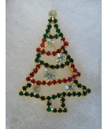 Vintage Christmas Open Tree Pin Brooch Green Red Crystal Prong Set Rhine... - $15.00