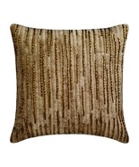 Gold Jacquard Quilted Beaded 16&quot;x16&quot; Throw Pillow Cover - Gold Tinged Blaze - £38.88 GBP+