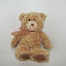 Gund shaggy plush tan light brown floppy teddy bear bow 015309 floppy CORN - £7.03 GBP