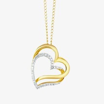 1/2Ct Real Moissanita Doble Colgante Corazón 18&quot; Chain 14k Oro Amarillo Chapado - £302.58 GBP