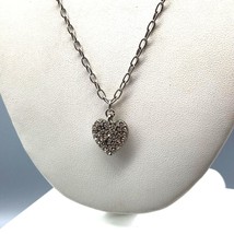 Vintage Pave Crystal Heart Pendant Necklace, Silver Tone Dainty Chain, Romantic - £15.44 GBP