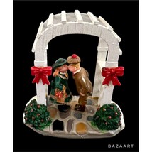 VTG Christmas Village Mistletoe Kiss Couple Under Gazebo Resin - £15.81 GBP