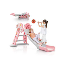 3-in-1 Folding Slide Playset with Basketball Hoop and Small Basketball-P... - $138.91