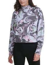 DKNY Womens Activewear Sport Cotton Marble-Print Cropped Mock-Neck Top,X-Large - £52.23 GBP